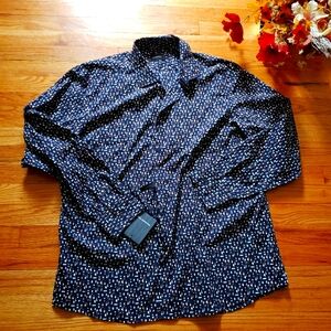 ERMENEGILDO ZEGNA MENS XXL Button Up Geometric  Blue Burgundy White Tailored Fit